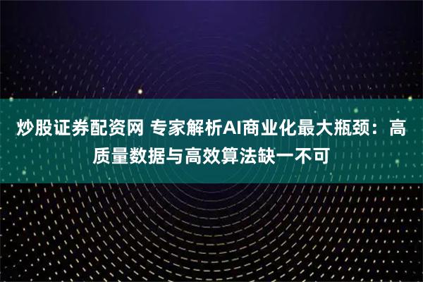 炒股证券配资网 专家解析AI商业化最大瓶颈:高质量数据与高效算法缺一不可
